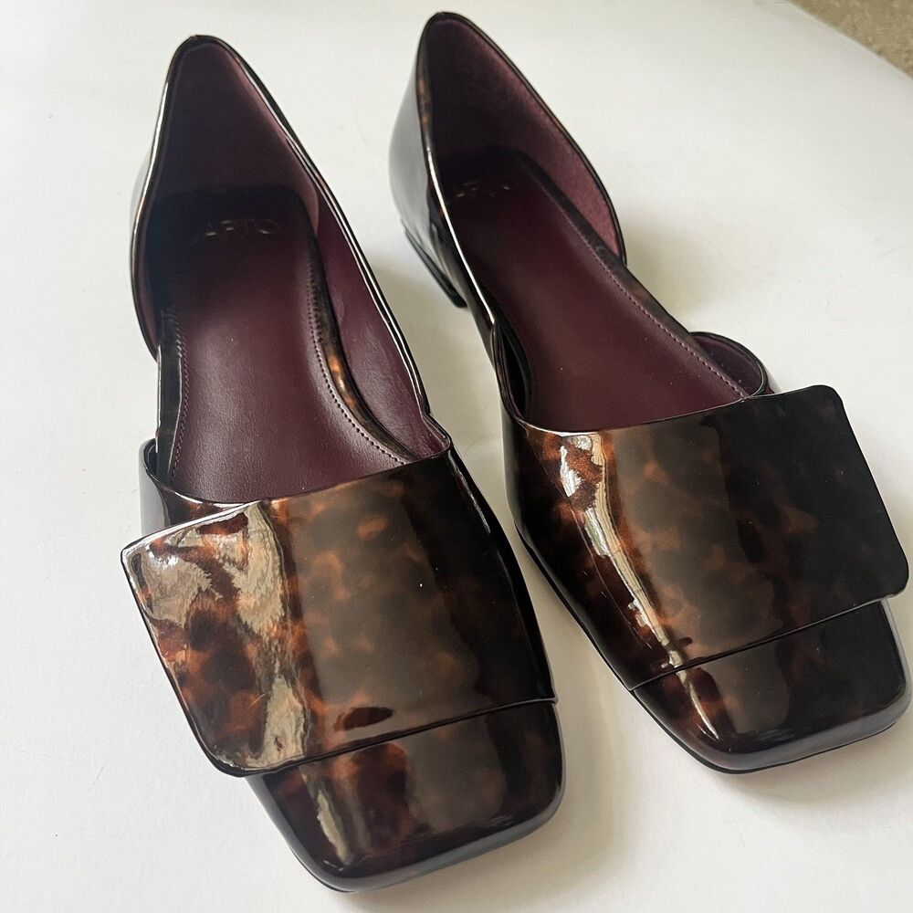 SARTO Tracy d’Orsay Flat Patent Tortoise Brown Animal Print Square Toe Wom Sz 10